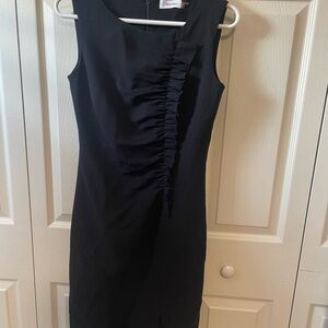 Calvin Klein Elegant Black Ruched Midi Dress